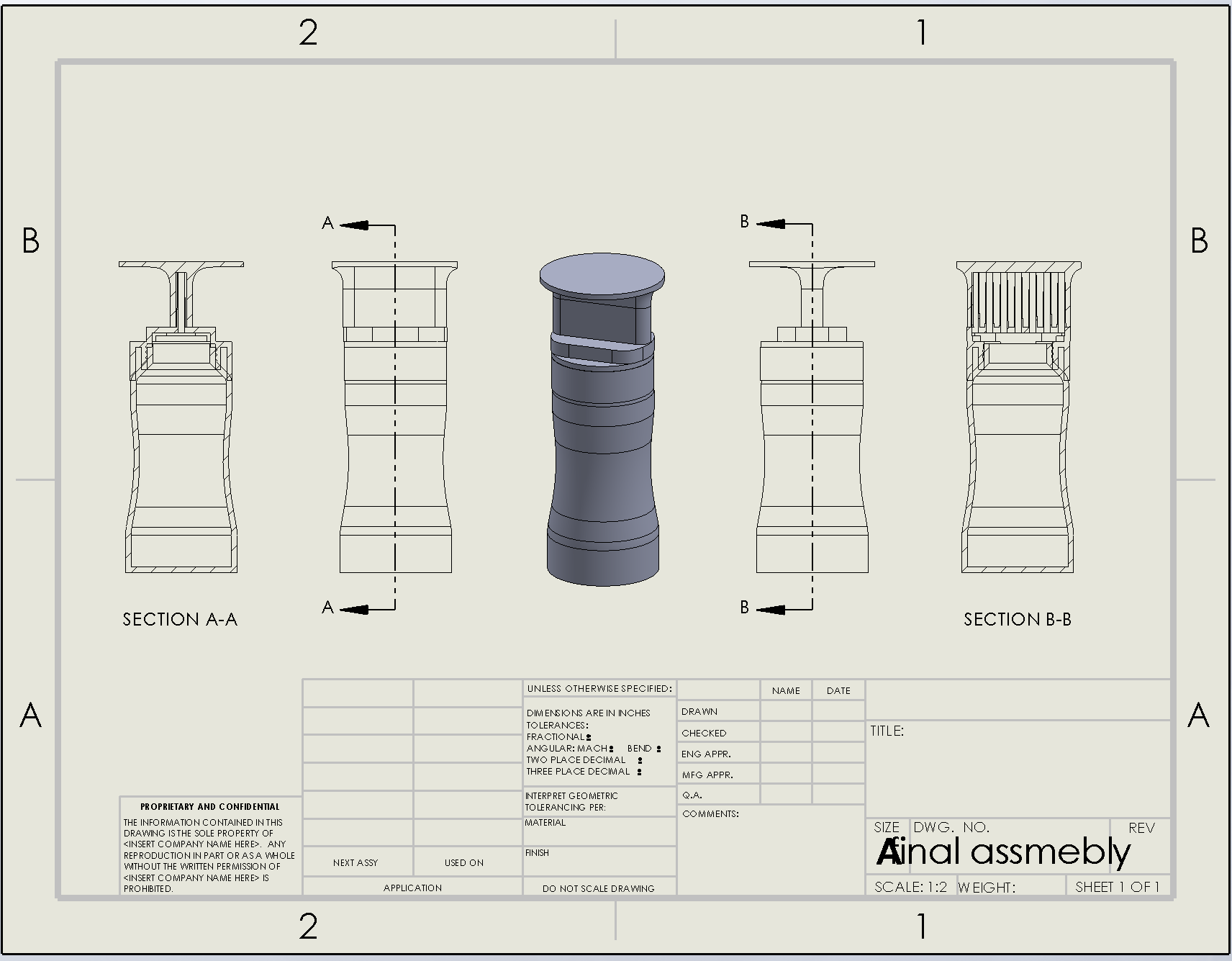 CAD drawing of applicomb with cross-sections.